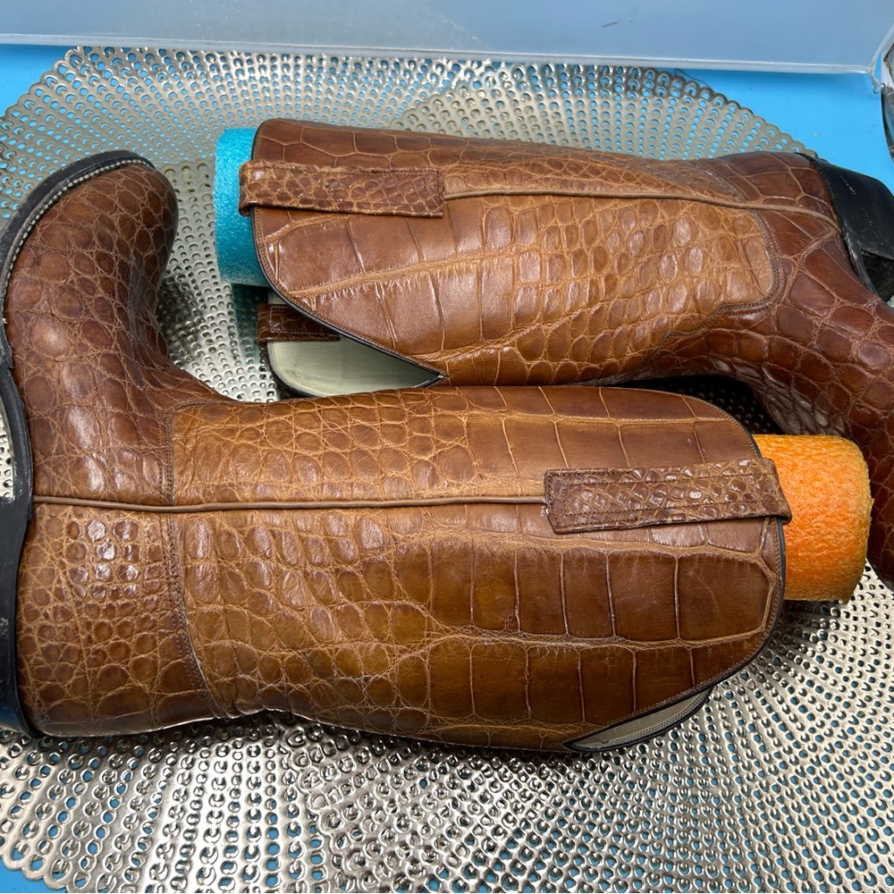 Handmade men 9 exotic croc print cowboy boots - Picture 9 of 12